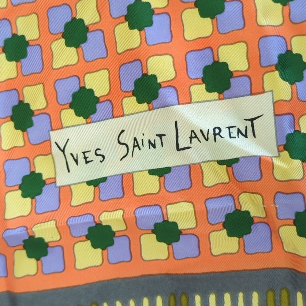 Yves Saint Laurent Gray and Gold Patterned Scarf 100% Silk - Picture 2 of 5